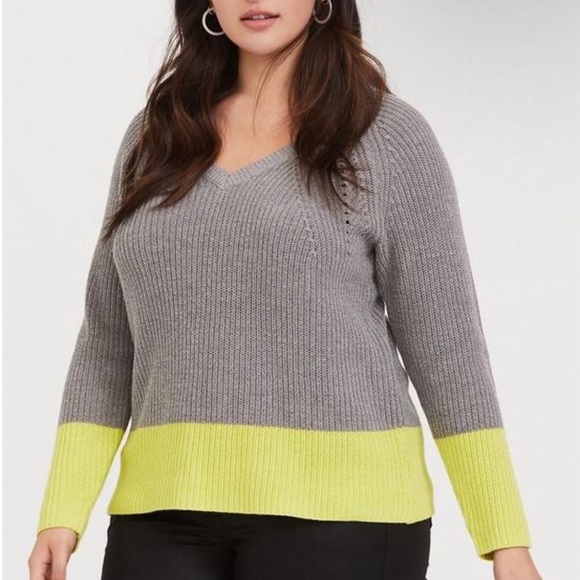 TORRID Grey & Neon Yellow Colorblock Sweater SZ/1 - Picture 1 of 7
